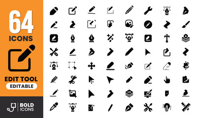 Edit Tool icon set. Containing edit tool, pencil, documents, pen tool, writing and more icons. Vector illustration.