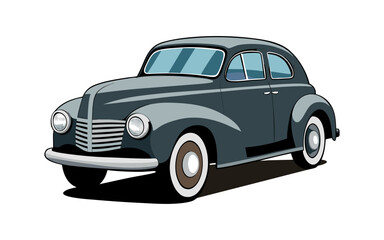 Classic 1940s Sedan Vector Illustration, Vintage Car Design, Retro Automobile Artwork, Three-Quarter View, Old-Timer Car Clipart, Mid-Century Classic Vehicle Graphic