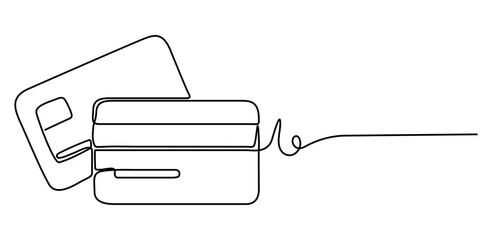 Credit card icon continuous one line drawing, Bank card with a chip credit card one line art. Continuous line drawing of bank finance financial payment data savings economic wealth credit. 