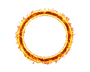 Fiery ring of flames isolated on transparent background