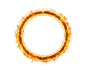 Fiery ring of flames isolated on transparent background