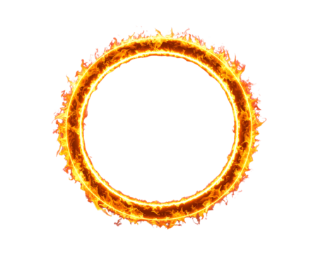 Fiery ring of flames isolated on transparent background