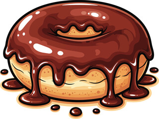Delicious Cartoon Chocolate Glazed Donut, Perfect for Food Illustrations