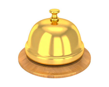 Vintage brass service bell isolated on transparent background