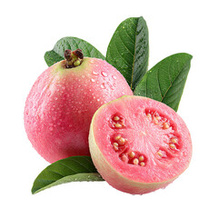 Red Guava with leaf isolated on transparent background
