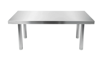 A sleek stainless steel table isolated on transparent background