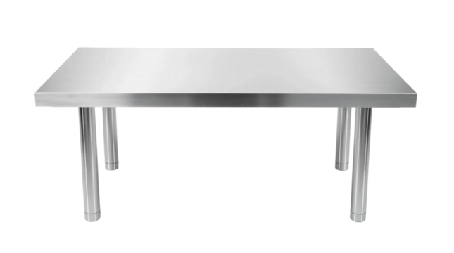 A sleek stainless steel table isolated on transparent background