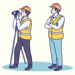 Maintenance scene showing a technician analyzing machinery with a thermal scanner, while another team member observes and arranges tools for repair, set against a clean white backdrop.