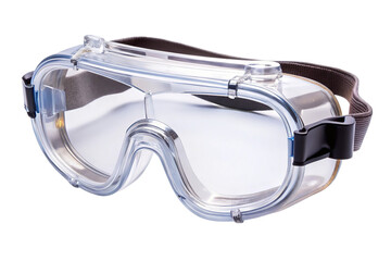 Clear protective safety goggles with adjustable strap for eye protection isolated on transparent background