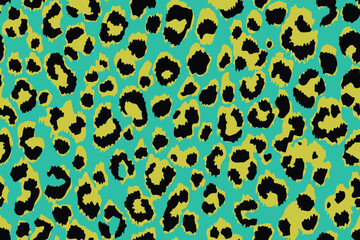 Leopard vector pattern seamless cyan background, trendy modern design for printing clothes, fabric, paper
