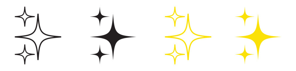 Obraz premium Sparkle star icon set. Shining sparkle symbols in outline, solid, and colored styles