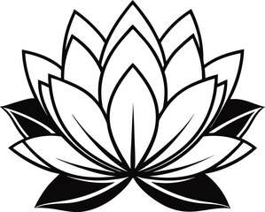 Fototapeta premium Black and white lotus flower silhouette isolated on white background