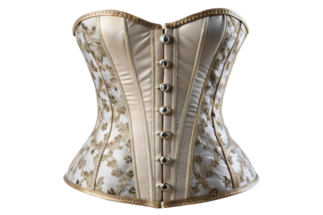 Elegant victorian style corset with intricate floral pattern and front lacing isolated on transparent background