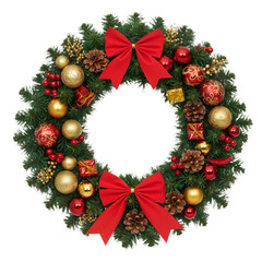 Festive Christmas Wreath with Red, Gold, and Sparkling Accents