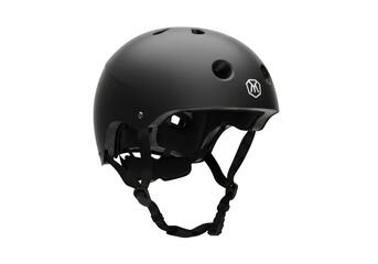 Fototapeta premium Black matte skate helmet isolated on transparent background
