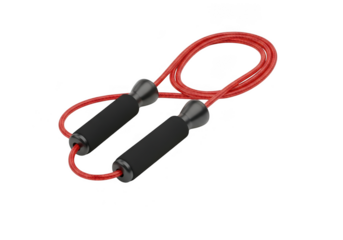 Red jump rope with black handles isolated on transparent background