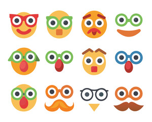 Fototapeta premium Whimsical cartoon character portrait featuring prominent round eyewear and expressive bushy brow arches rendered in vibrant cmyk palette