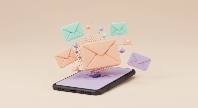 Pastel smartphone bursting with vibrant emails in a modern digital communication era