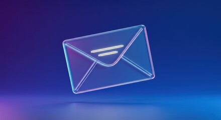 Futuristic neon email communication concept with vibrant gradient background