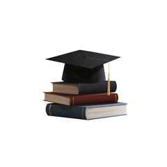 graduation cap and books isolated on white background