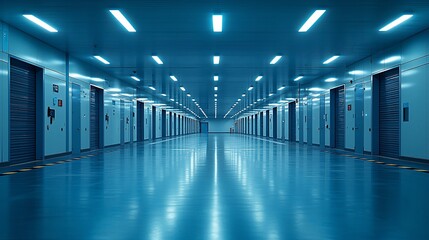 Empty modern office hallway with elevators