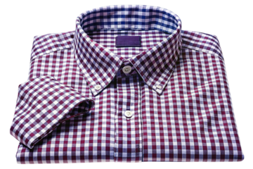 Classic gingham pattern button down dress shirt with folded sleeve isolated on transparent background