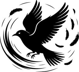 Obraz premium black silhouette vector of a bird flying through swirling wind
