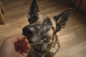 Photorealistic Dog Training Session with Treat Indoors