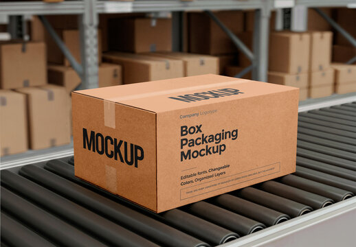 cardboard box on conveyour belt