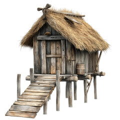 traditional medieval wooden fisher house isolated on transparent background