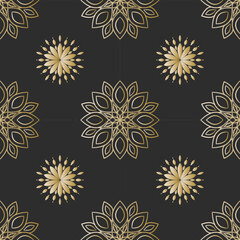 Mandala Seamless Pattern vector on black background, Decorative eastern design elements, illustration Vector EPS 10