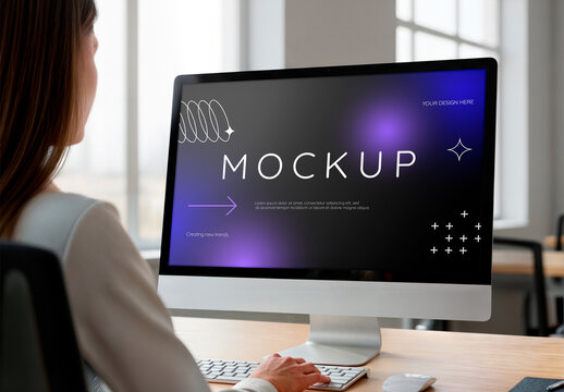 Computer Screen Mockup with Woman