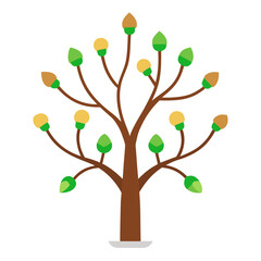 Tree with brown branch with light bulb ornaments vector on white background.