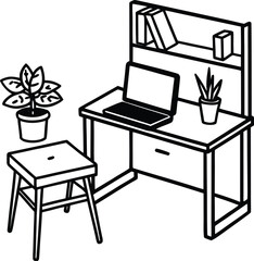 dorm with tidy desk laptop and potted plant