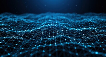 Abstract network with blue glowing connections creating a futuristic wave pattern