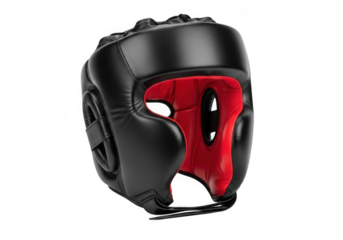 Black and red boxing headgear isolated on transparent background