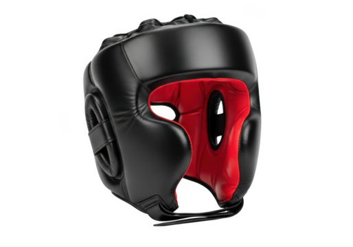 Black and red boxing headgear isolated on transparent background