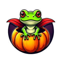 Vampire Frog Sitting in Pumpkin Half Circle