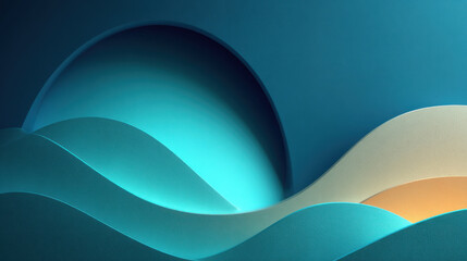 Fototapeta premium Minimal abstract shapes with gradient blue tones represent serene landscape, featuring smooth curves and calming atmosphere. design evokes tranquility and modern aesthetics