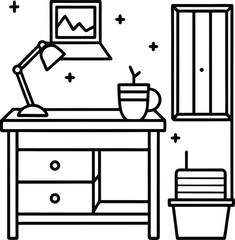 dorm with tidy desk nightstand and cup of tea
