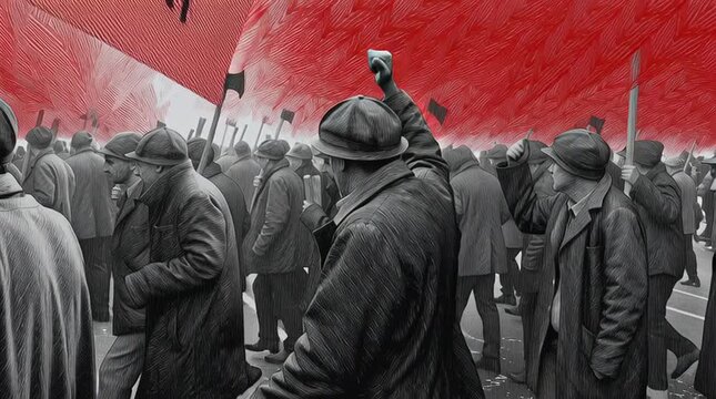 Labor union and workers union concept showcasing a protest with activists fighting for workers rights