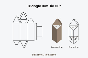 Triangle packaging die cut template design. ator box die cut, perfume box die cut. 