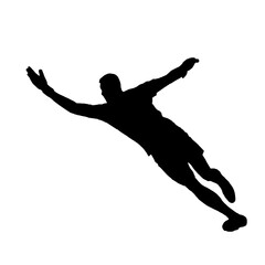 Dynamic silhouette of a soccer player diving for the ball.