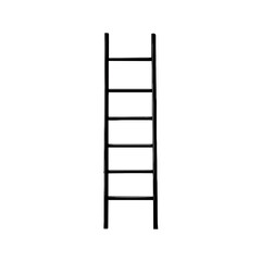 A simple black ladder stands tall against a clean background.
