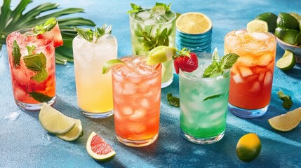Fototapeta premium Refreshing Summer Cocktails with Fresh Ingredients and Vibrant Colors