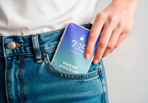 Phone Mockup in Denim Pocket