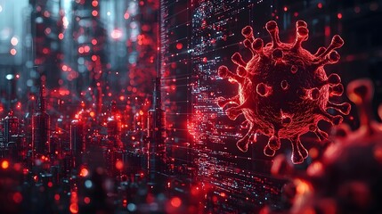 Digital virus infiltrating an industrial blueprint