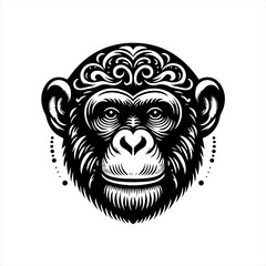 Obraz premium Ornate Black and White Monkey Head Illustration.