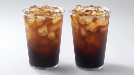 Refreshing Iced Beverage in Transparent Cups with Ice Cubes