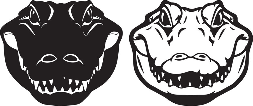 Two alligator heads one black one white silhouette